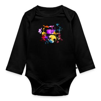 Schlagzeug, Schlagzeuger - Baby Bio-Langarm-Body - Schwarz - Vorne