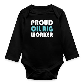 Oil rig oil gas workers drilling oil platform - Organic Longsleeve Baby Bodysuit - black - Front