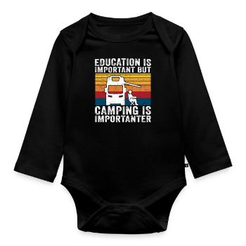 camping is importanter motorhome t-shirt camper - Organic Longsleeve Baby Bodysuit - black - Front