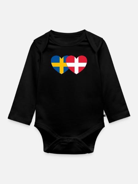 Schweden Dänemark Flagge Herz - Ekologisk långärmad babybody - svart