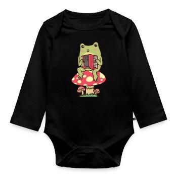 Frosch Auf Einem Pilz Akkordeonspieler Akkordeon - Baby Bio-Langarm-Body - Schwarz - Vorne