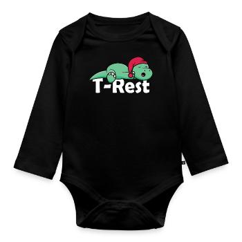 T-Rest - Schlafender T-Rex Wortspiel Dino - Baby Bio-Langarm-Body - Schwarz - Vorne