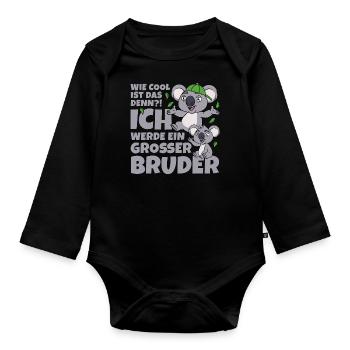 Koalabär Koala Geschwister cooler großer Bruder - Baby Bio-Langarm-Body - Schwarz - Vorne