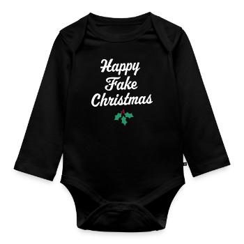 Happy Fake Christmas - Organic Longsleeve Baby Bodysuit - black - Front