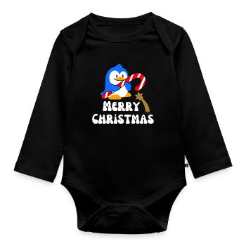 Frohe Weihnachten Weihnachtspinguin - Baby Bio-Langarm-Body - Schwarz - Vorne
