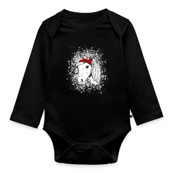 Cheval avec des flocons de neige - Body Bébé bio manches longues - noir - Devant