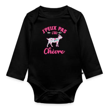 j'peux pas j'ai chèvre - Body Bébé bio manches longues - noir - Devant