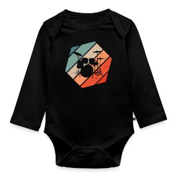 Drummer Drummer Drumming Drums - Organic Longsleeve Baby Bodysuit - black - Front
