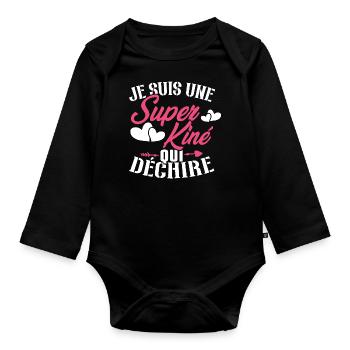 Je suis une Super kiné qui déchire - Body Bébé bio manches longues - noir - Devant