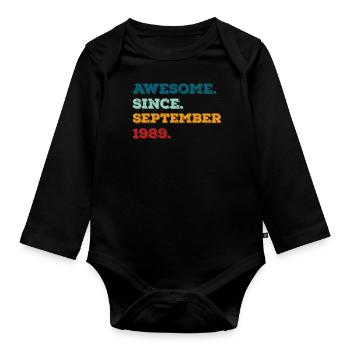 Geburtstag September 1989 Geboren Geburtsjahr - Baby Bio-Langarm-Body - Schwarz - Vorne
