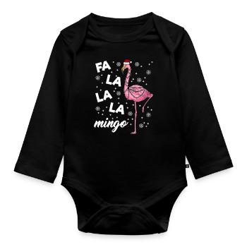 Falalalamingo Flamingo Weihnachtslichter Flamingo - Baby Bio-Langarm-Body - Schwarz - Vorne