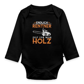 Endlich Rentner Zeit Für Mein Holz Brennholz - Baby Bio-Langarm-Body - Schwarz - Vorne