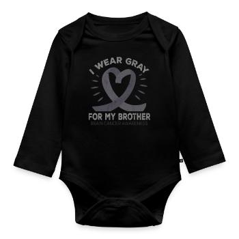 Month May Gray Ribbon Brain Cancer Awareness - Organic Longsleeve Baby Bodysuit - black - Front