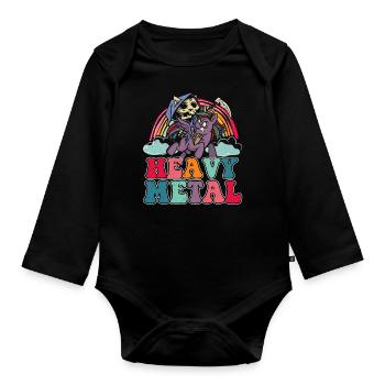 Heavy Grim Unicorn Rainbow Metal Music Lover Rock - Organic Longsleeve Baby Bodysuit - black - Front