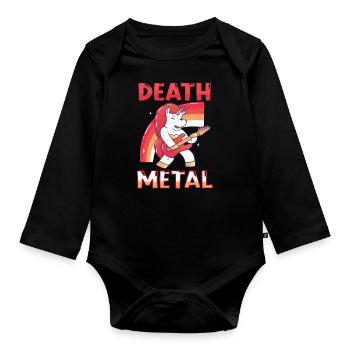 Kawaii Licorne Arc-en-ciel Métal Musique Amateur de Rock - Body Bébé bio manches longues - noir - Devant