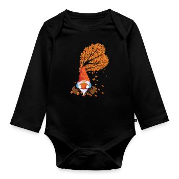 Pumpkin Gnomes Fall Thanksgiving Season Autumn - Organic Longsleeve Baby Bodysuit - black - Front