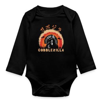 Funny Turkey Bird Gobble Monster Thanksgiving - Organic Longsleeve Baby Bodysuit - black - Front