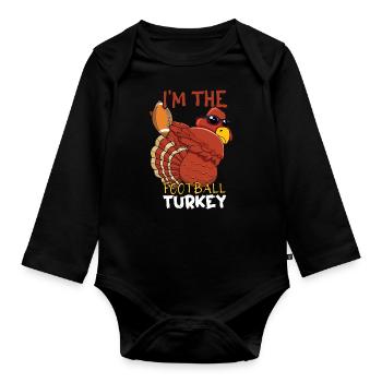 Rugby Dab Dabbing Turkey Football Fan Thanksgiving - Organic Longsleeve Baby Bodysuit - black - Front