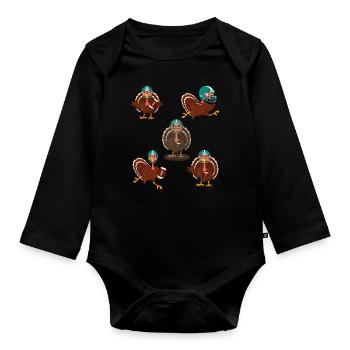 Thanksgiving Rugby Cute Turkey And Football - Organic Longsleeve Baby Bodysuit - black - Front