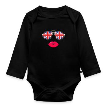 United Kingdom UK England Grossbritannien Geschenk - Baby Bio-Langarm-Body - Schwarz - Vorne