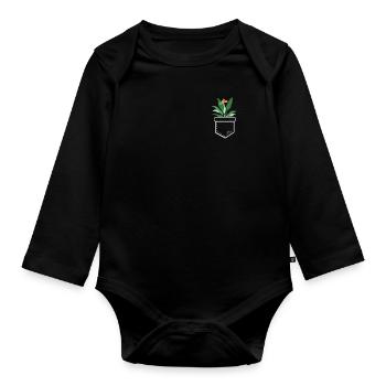 Plant in the pocket Strelizie in breast pocket - Organic Longsleeve Baby Bodysuit - black - Front