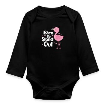 Flamingo Pink Vogel Zoo Sommer Urlaub Geschenk - Baby Bio-Langarm-Body - Schwarz - Vorne