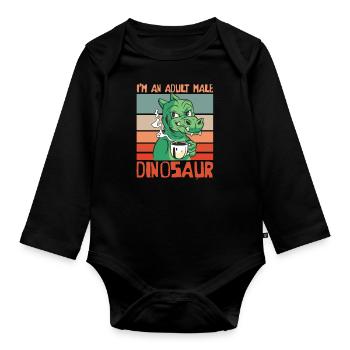 Dinosaur Coffee Adult Dinosaur - Organic Longsleeve Baby Bodysuit - black - Front