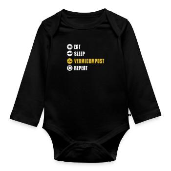 Eat Sleep Drôle Vermiculture Humour pour - Body Bébé bio manches longues - noir - Devant