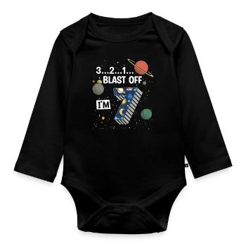 Blast Off Ich Bin 7 Jahre Alt, 7. Geburtstag - Baby Bio-Langarm-Body - Schwarz - Vorne