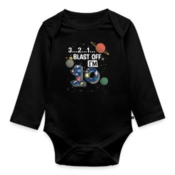 Blast Off J’ai 10 ans, 10e anniversaire - Body Bébé bio manches longues - noir - Devant