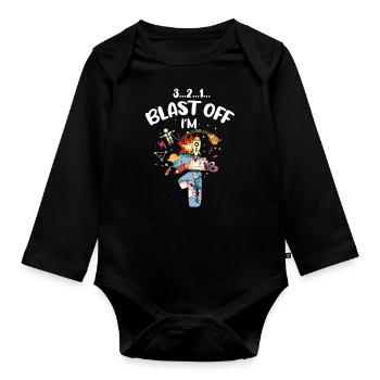 Blast Off J’ai 1 an, 1er anniversaire - Body Bébé bio manches longues - noir - Devant