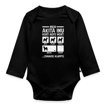 Akita Inu Zuhause klappts japanischer Spitz - Baby Bio-Langarm-Body - Schwarz - Vorne