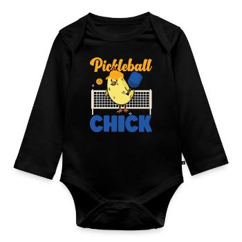 Pickleball Cute Chicken Girl - Baby Bio-Langarm-Body - Schwarz - Vorne