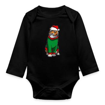 Tigre en costume de Noël - Body Bébé bio manches longues - noir - Devant