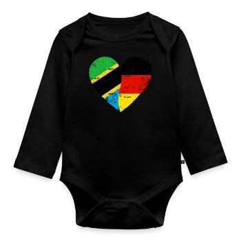 Tanzania Germany Flag Heart - Organic Longsleeve Baby Bodysuit - black - Front