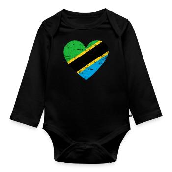 Tanzania Flag Heart - Organic Longsleeve Baby Bodysuit - black - Front