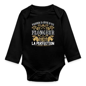 Le Meilleur Plongeur | Plongeur à la perfection - Body Bébé bio manches longues - noir - Devant