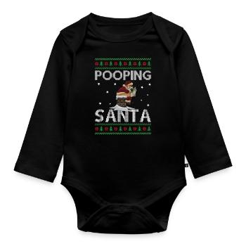 Caca Père Noël dans la cheminée - Noël moche - Body Bébé bio manches longues - noir - Devant
