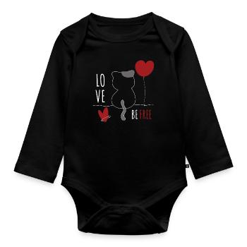 Chat avec coeur Chat amour animal Chats - Body Bébé bio manches longues - noir - Devant