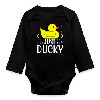 Entenfamilie Gummienten Badeente Entchen - Baby Bio-Langarm-Body - Schwarz - Vorne