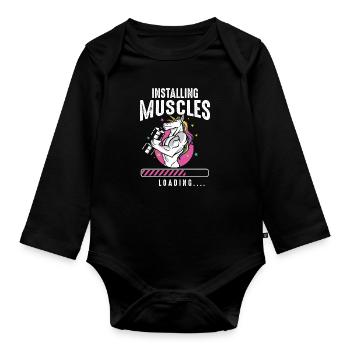 Installing Muscles Loading Workout Gym Unicorn - Baby Bio-Langarm-Body - Schwarz - Vorne