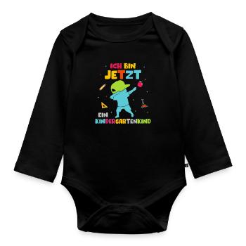 Ich bin jetzt ein Kindergartenkind Dabbing Junge - Baby Bio-Langarm-Body - Schwarz - Vorne