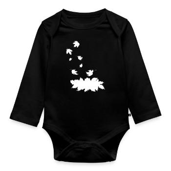 Weiße Silhouette von fallenden Ahornblättern - Baby Bio-Langarm-Body - Schwarz - Vorne