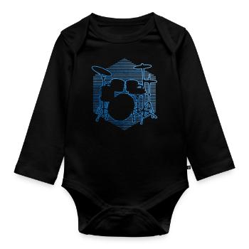 Drum Kit percussionist drummer - Organic Longsleeve Baby Bodysuit - black - Front