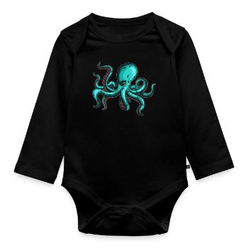 8 Armed Blue Octopus Squid Fan Lover - Organic Longsleeve Baby Bodysuit - black - Front