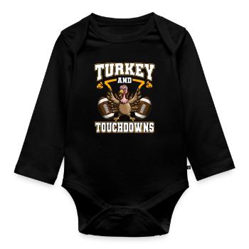 Footballer Spieler Touchdowns Truthahn Feiertag - Baby Bio-Langarm-Body - Schwarz - Vorne