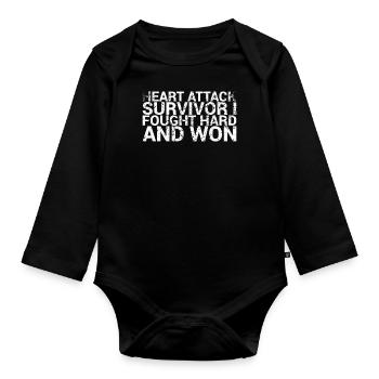 Heart attack survivor I fought hard - Organic Longsleeve Baby Bodysuit - black - Front