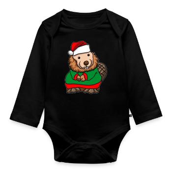 Biber Weihnachtsmann - Baby Bio-Langarm-Body - Schwarz - Vorne