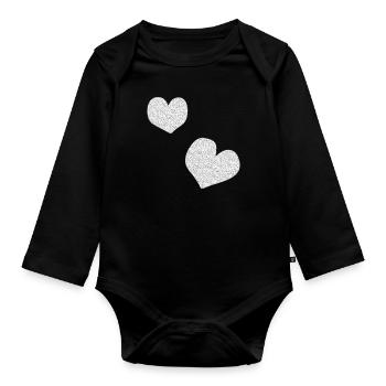 Deux cœurs roses Cœur scintillant - Body Bébé bio manches longues - noir - Devant