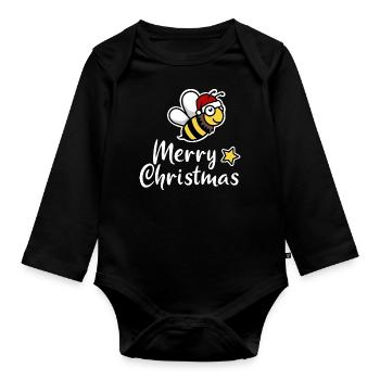 Christmas Bee merry Christmas Santa Claus - Organic Longsleeve Baby Bodysuit - black - Front